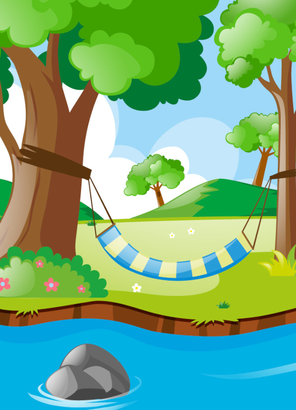 Hammock near water and trees
