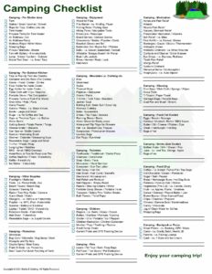 Camping checklist a detailed