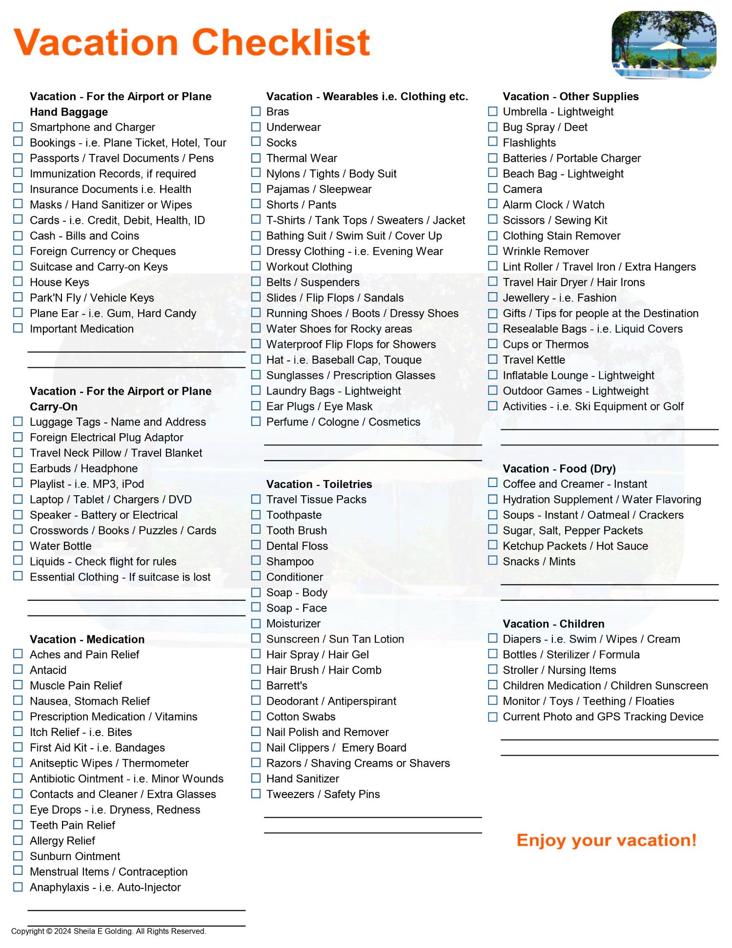 Vacation checklist